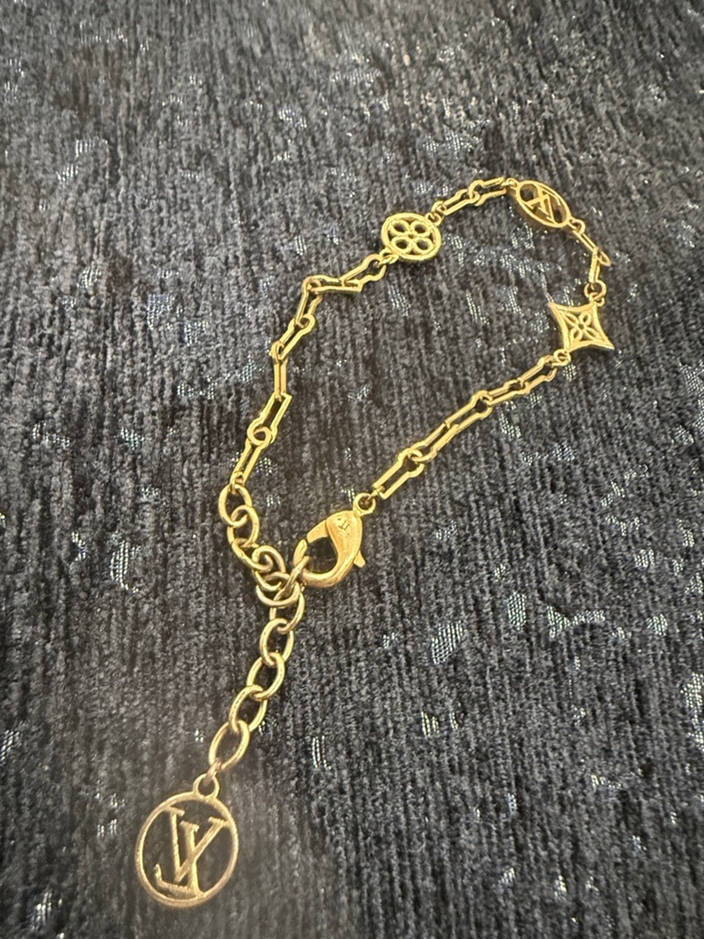 Louis Vuitton Gold Tone Monogram Charm Bracelet